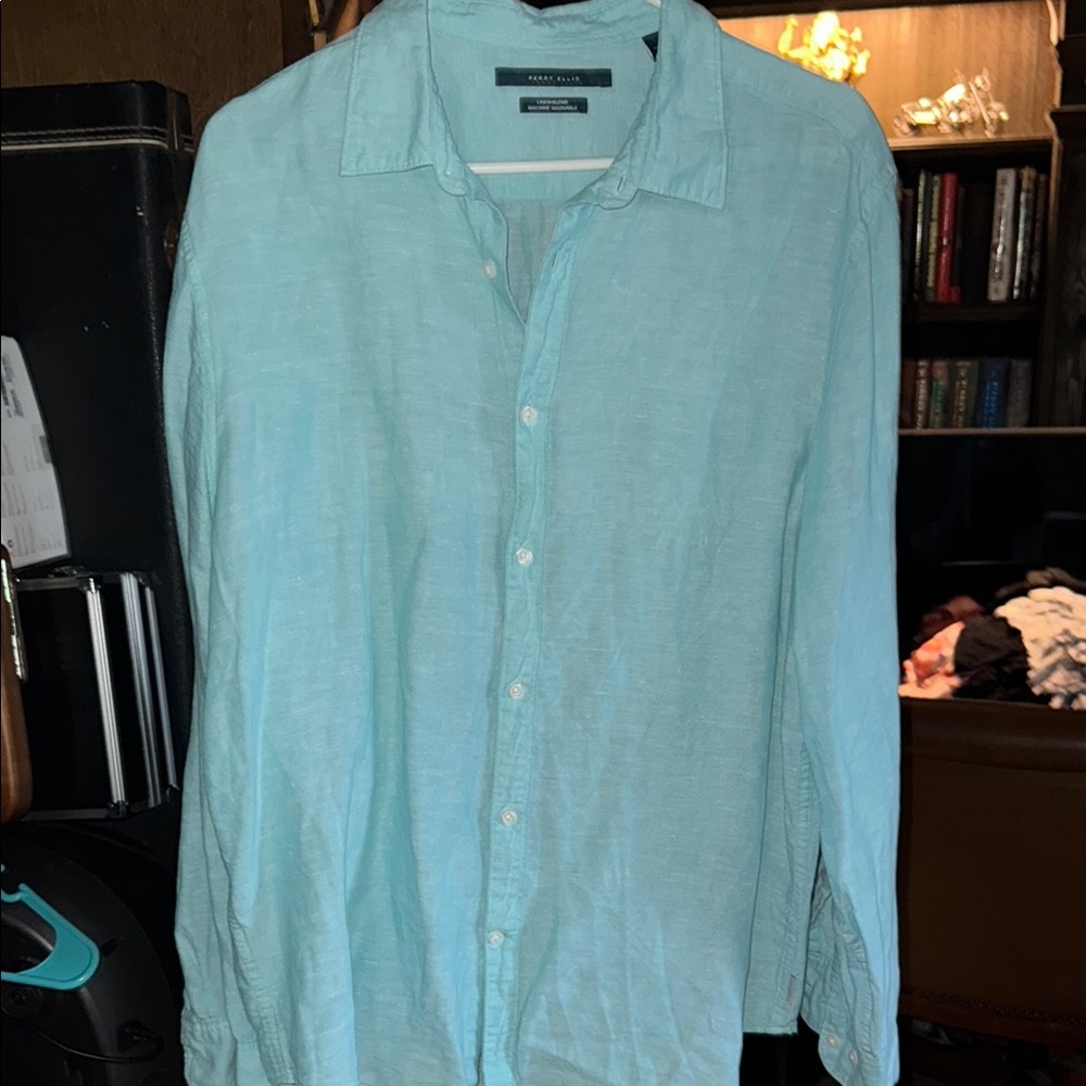 Perry Ellis Blue Casual Button Down Shirt Relaxed Fit